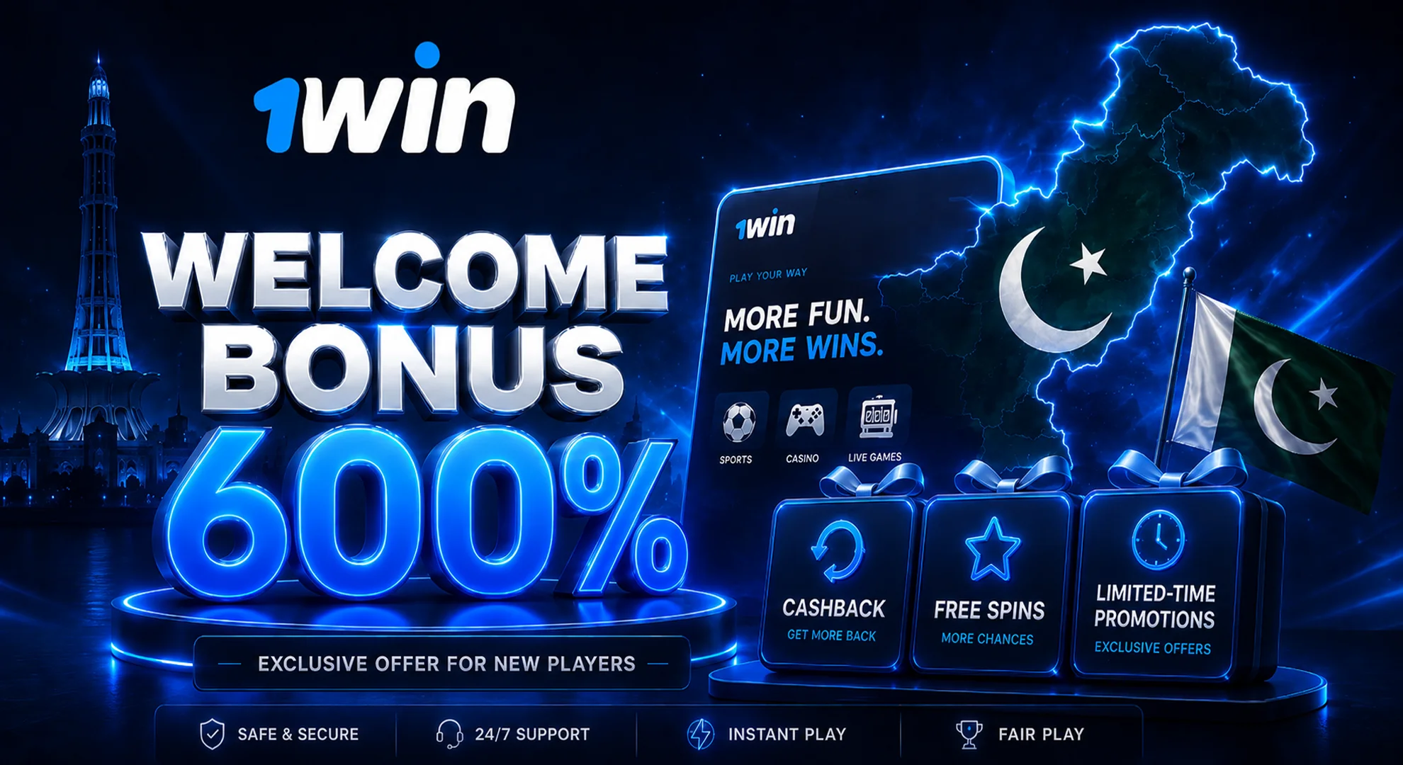 1win bonus 600 Pakistan
