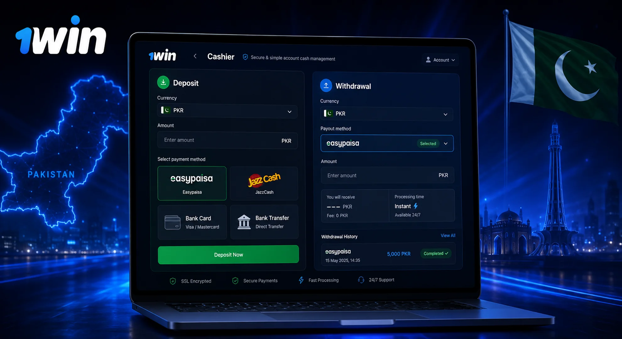 1win payments Pakistan